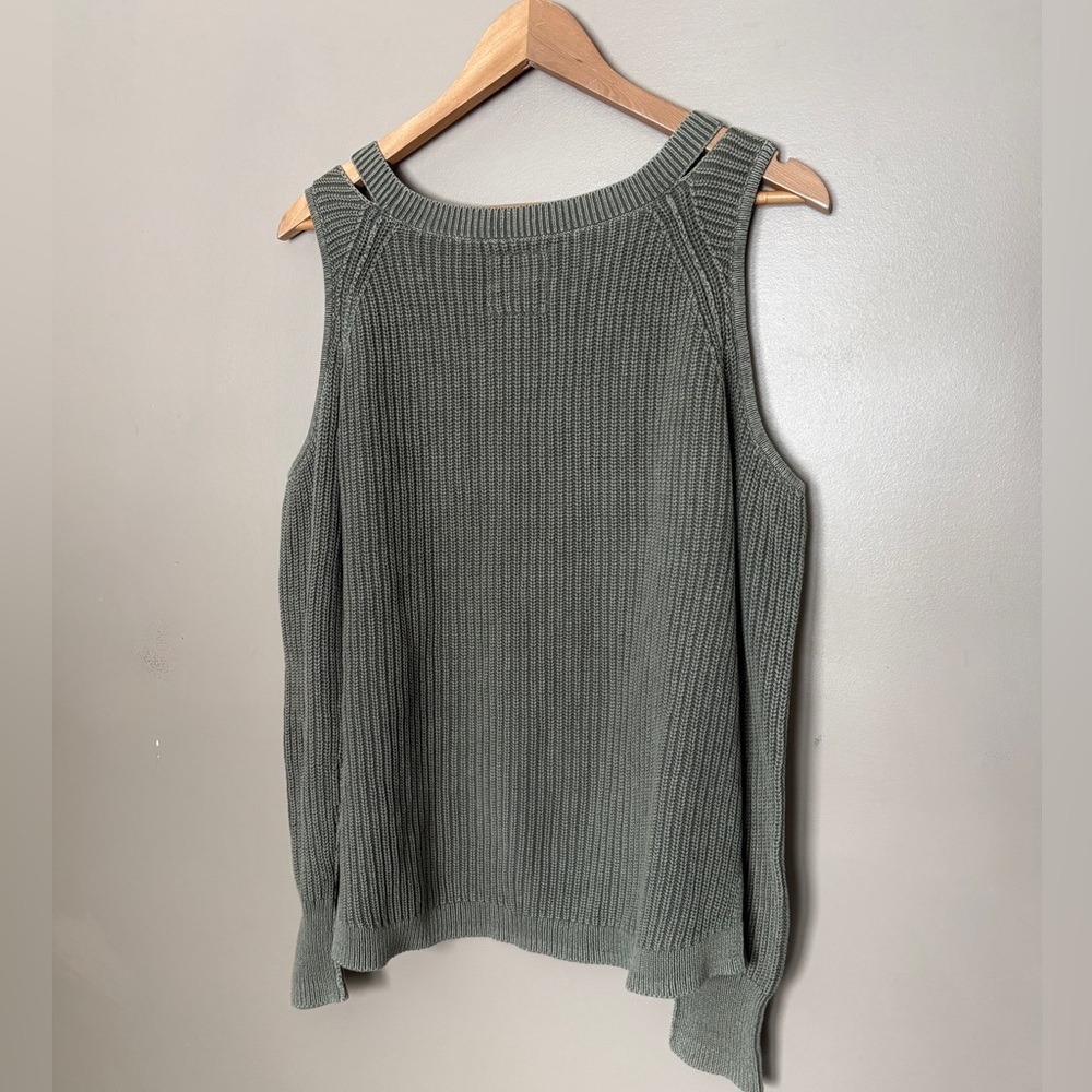 HOLLISTER cold shoulder olive green ribbed knit cotton sweater sz L cute casual - Picture 4 of 16